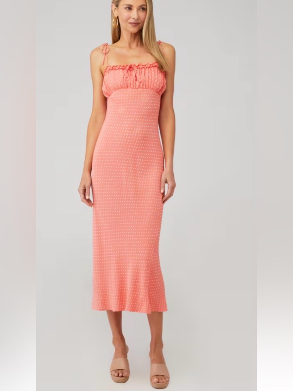 Cleobella Coral Polkadot Bias Midi Dress Small
